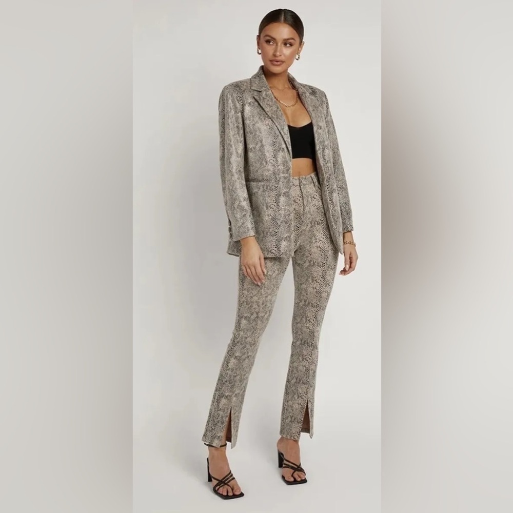 DISSH Women’s Selva Snake Print Split Leg Pants Beige & Black Size 10 Mob Wife